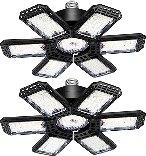 AUDLES Garage Lights 2 Pack, Garage Lights Ceiling LED 20000LM 6500K | 6+1 Deformable Panels, Screw in E26/E27 Socket Bulb for Warehouse, Workshop, Basement, Barn Lighting