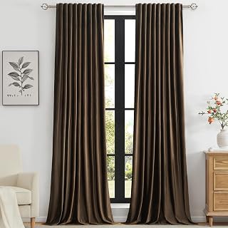 Primrose Primrose Brown Velvet Curtains 96 Inch Long for Living Room 2 Panels Blackout Rods Tabs Window Treatment Room Blackout Heavy Decorative Curtains for Bedroom