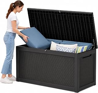 380 Gallon Extra Large Outdoor Storage Box，Resin Waterproof Deck Box，Black | Lockable Patio Storage Box For Patio Cushions, Garden Tools And Accessories. Weather Resistant For Backyard, Deck And Porch