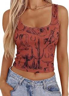 Western Cowgirl Tank Tops Women Country Music Crop Top Sleeveless Cowboy Graphic Cami Shirt