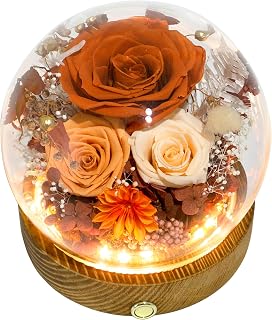 Long-Lasting Real Flowers - Unique Floral Gift For You To Send Love | Forever Preserved Flower Arrangement With Delivery For Any Occasion, For Indoor Decoration (Eternal Orange Rose Fall-Themed)