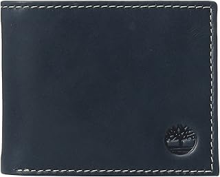 Timberland Men's Leather Wallet with Attached Flip Pocket, Navy (Cloudy), One Size