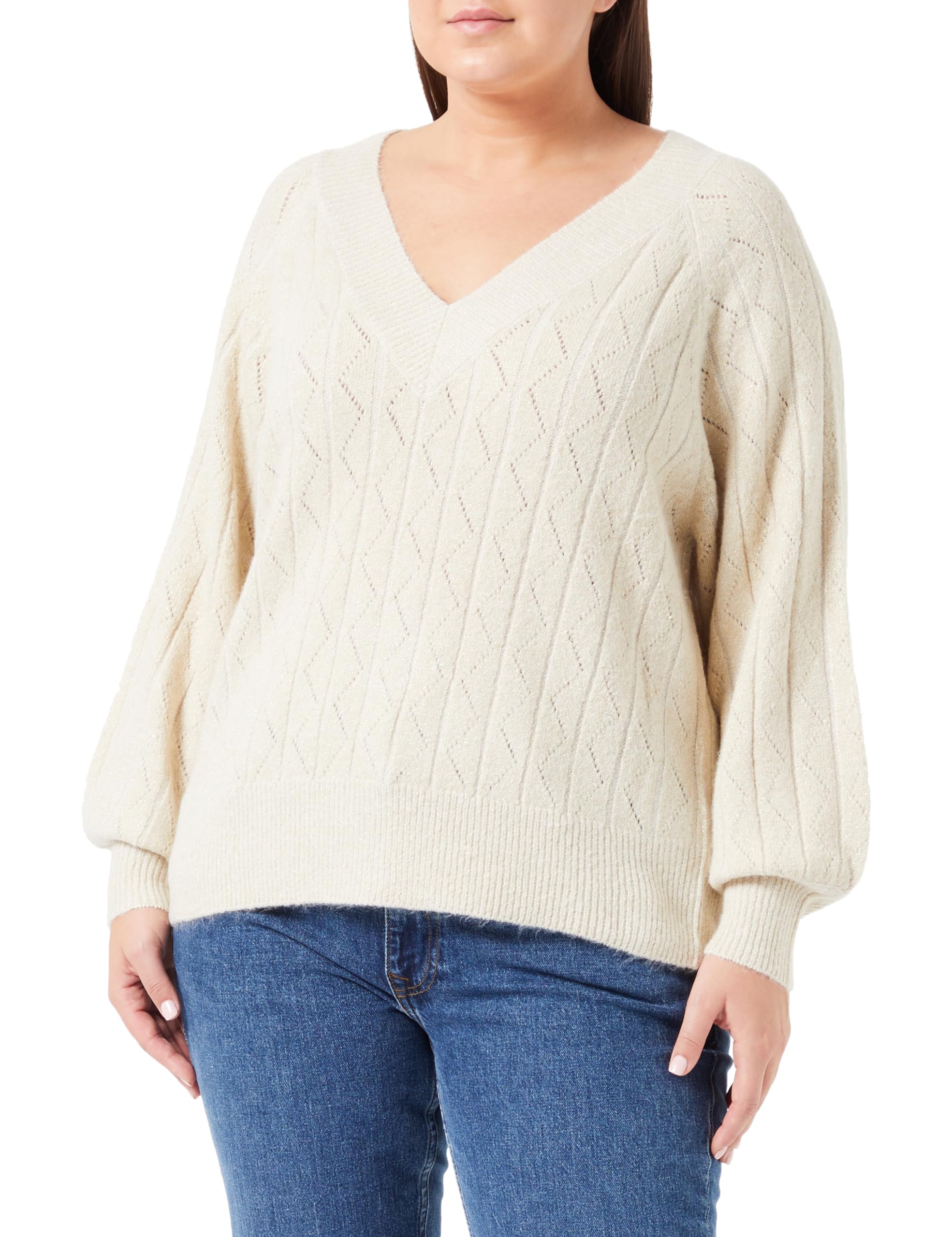 Only Onllucia LS Glitter V-Neck Knt Women's Knitted Sweater (Pack of 1)