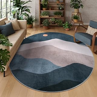 8ft Abstract Round Rugs Blue Circlr Area Rug for Living Room Bedroom