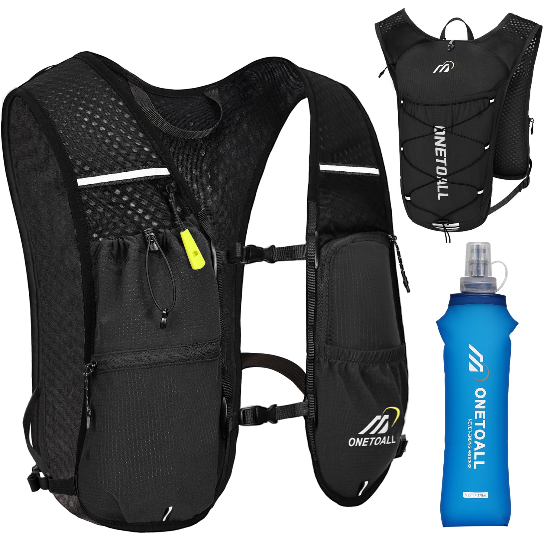 ONETOALL Running Vest Women with Water Bottle 500ml/Bladder 2L, 6L Reflective Hy