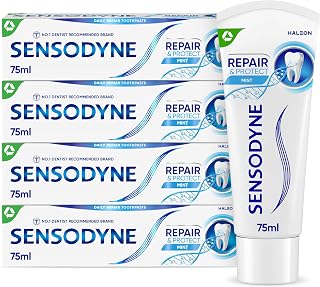 Sensodyne Repair & Protect Mint Toothpaste for Sensitive Pain, Deep Repair* with Novamin, 4 × 75 ml