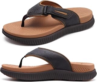 KuaiLu Men's Flip Flops Adjustable Walking Sandals Orthopedics Cushion Athletic Thick Sports Sliders for Men, Water Resistant & Lightweight, Soft Comfort & Arch Support