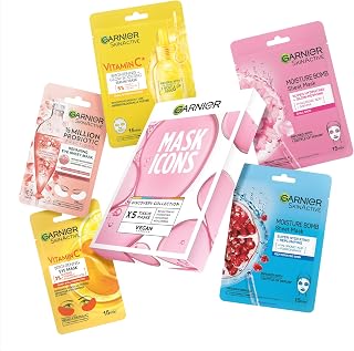 Garnier Face & Eye Sheet Masks, Mask Icons Discovery Collection (Pack of 5) | With Vitamin C*, Hyaluronic Acid & Niacinamide, For Dehydrated Dull and Tired Skin, Mask Icons Collection