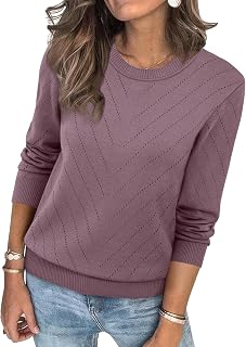 Sampeel Suéteres de cuello redondo para mujer, de manga larga, de punto, suaves, acogedores, elegantes, casuales, ropa de moda