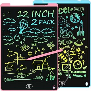 2 Pack 12 Inch Colorful LCD Writing Tablet, Drawing Board (Blue, Pink) | Lock & Delete Function, Easy To Use For Home And School, Lightweight Portable Design, Gifts For Kids
