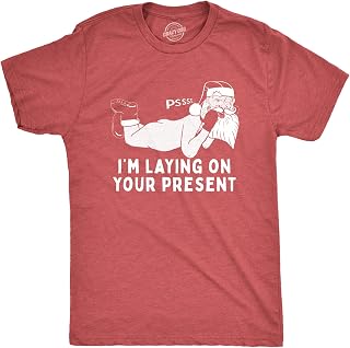 Crazy Dog Tshirts – Mens Pssst I'm Laying on Your Present T-Shirt Funny Christmas Sexy Santa Claus Graphic Tee – Men's