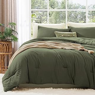 Queen Comforter Set-3 Pieces Soft Olive Green Comforters Queen Size Bedding | All Seasons Prewashed Cozy Down Alternative Lightweight Comforter Sets with 2 Pillow Shams