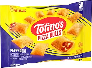 Totino's Pizza Rolls, Pepperoni, Frozen, 50 Rolls, 24.8 oz | Pepperoni Filling, Crispy Golden Pockets, Microwave, Oven, or Air Fryer, Great With Dips
