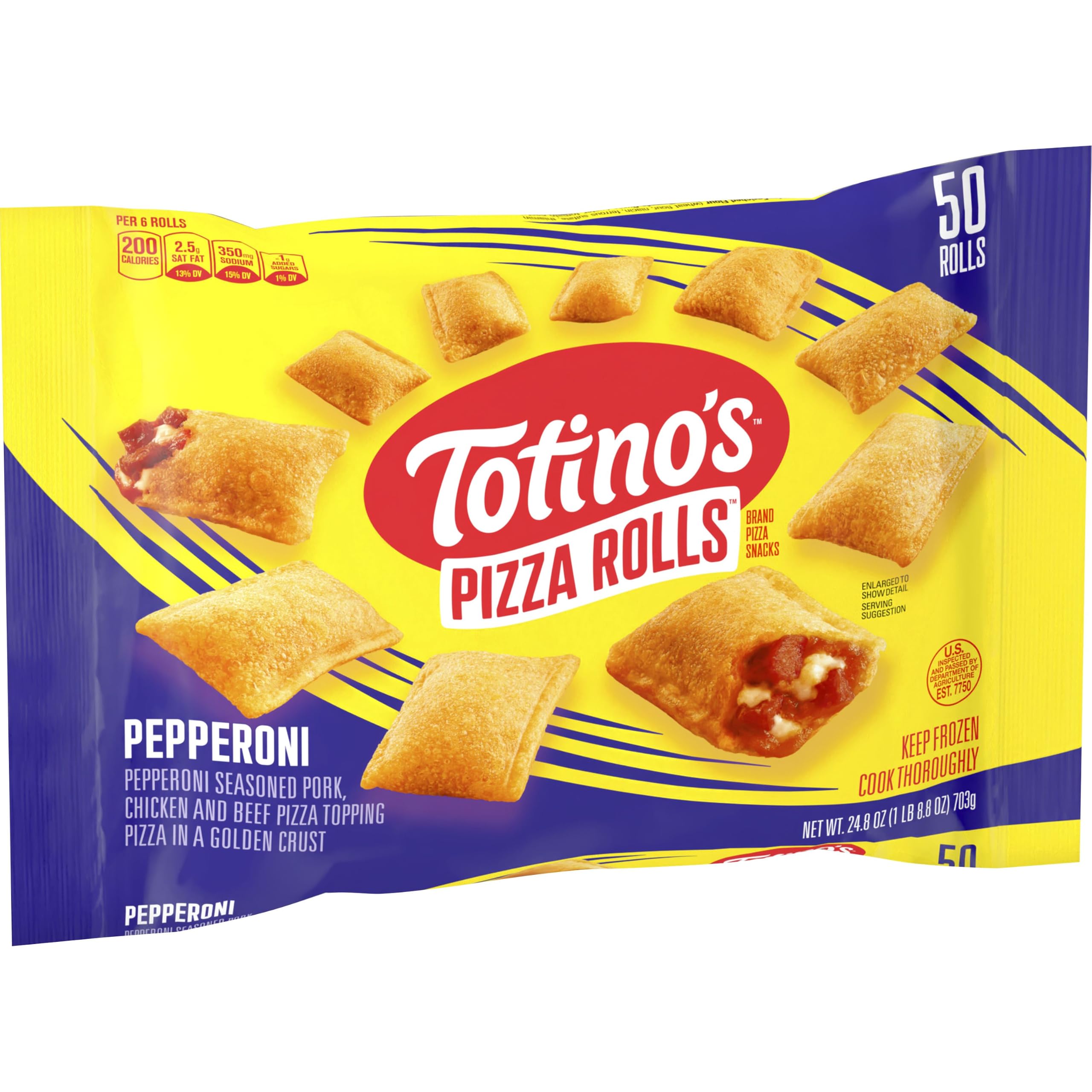 Totino's Pizza Rolls, Pepperoni, Frozen, 50 Rolls, 24.8 oz | Pepperoni Filling, 
