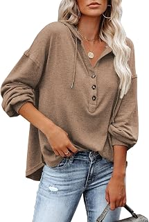 PLOKNRD Hoodie Women's V-Neck Pullover Drawstring Thin Hoodie
