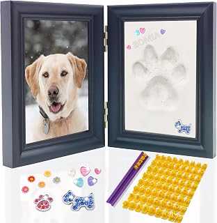 MYPAWLETS Clay Paw Print Kit for Dog Cat,Pawprint Keepsake Frame,Black | Soft & Pet Safe Clay,Clean Prints,with Trinkets,Quality Wooden Frame,Personalized Gift Keepsake for Pet Lovers