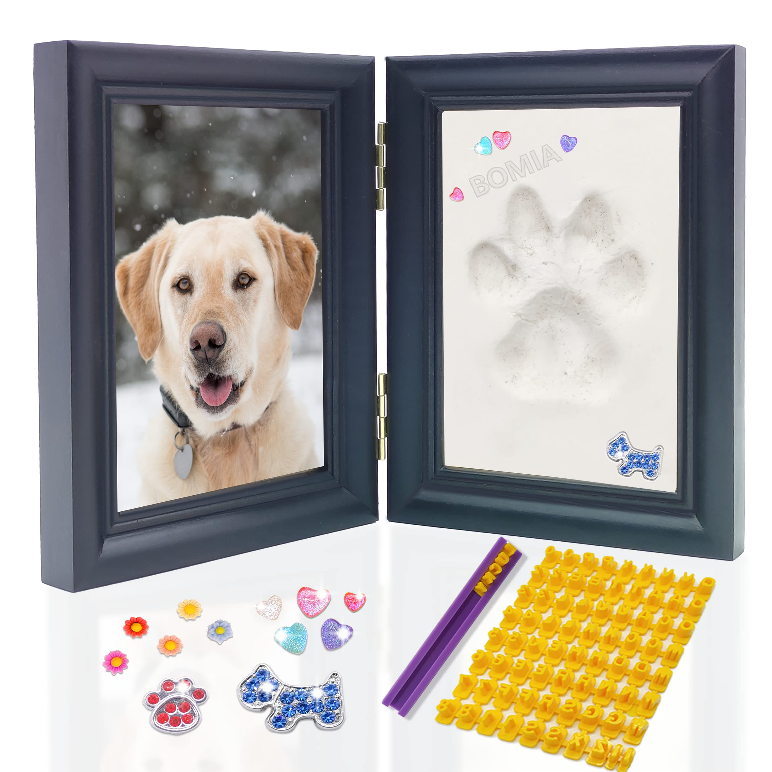 MYPAWLETS Clay Paw Print Kit for Dog Cat,Pawprint Keepsake Frame,Black | Soft & 