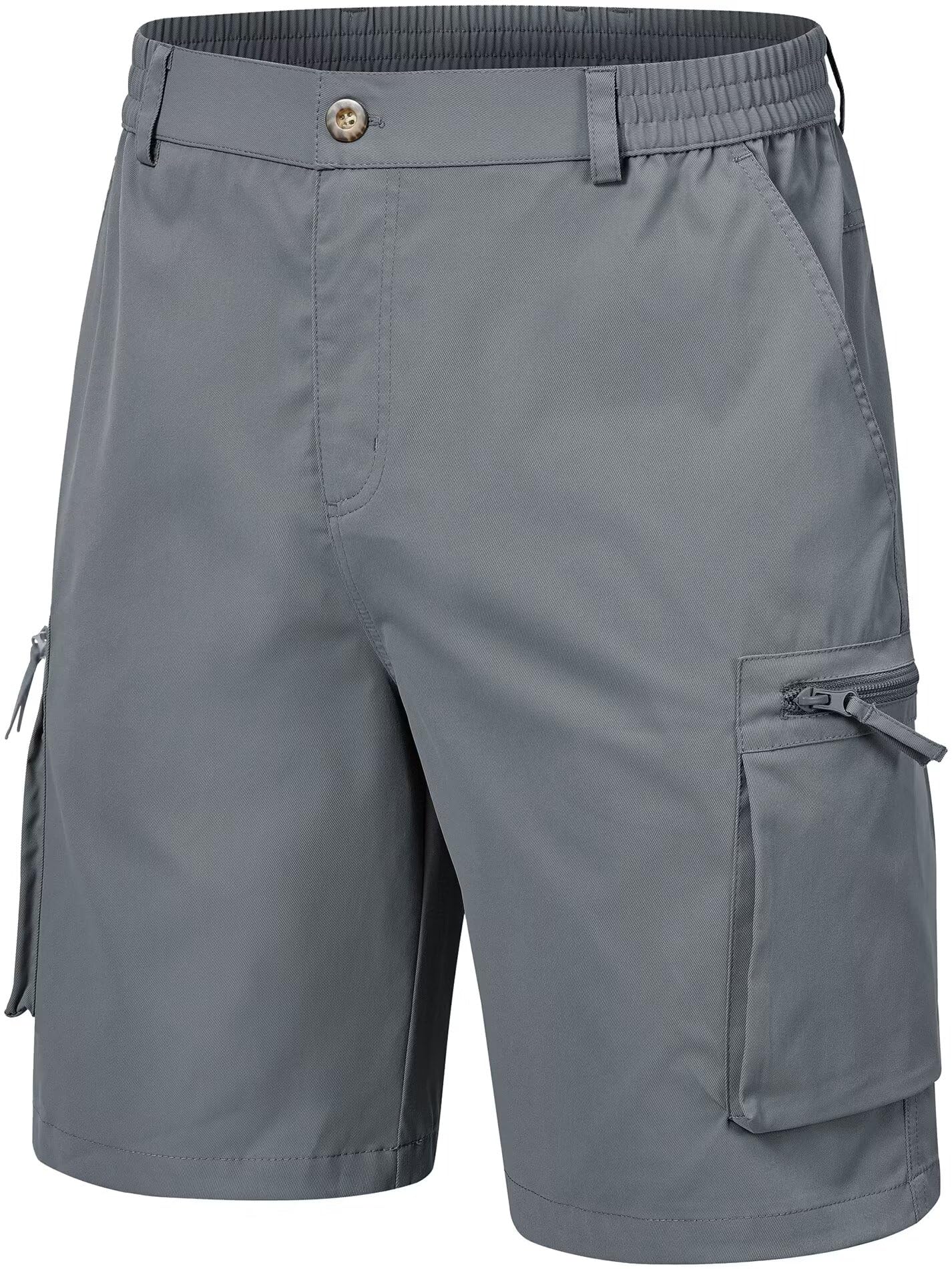 QPNGRP Men's 9" Inseam Stretch Waist Zipper Cargo Shorts with 6 Pockets