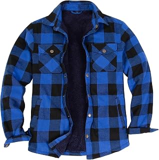ZENTHACE Men's Sherpa Lined Flannel Shirt Jacket,Long Sleeve Brushed Flannel Shacket Jackets,Push Button