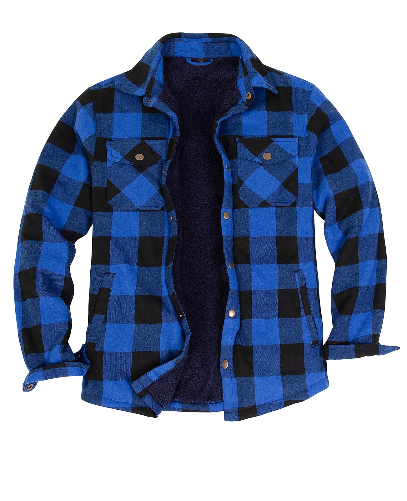 ZENTHACE Men's Sherpa Lined Flannel Shirt Jacket,Long Sleeve Brushed Flannel Sha