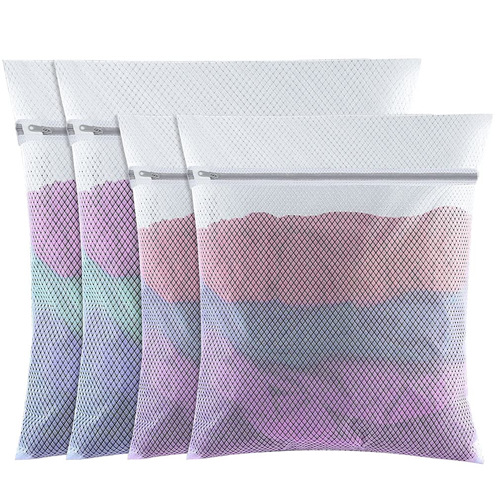 4 Pack Mesh Laundry Wash Bag, Mesh Laundry Bags With Zips (L+M, White) | Coarse 