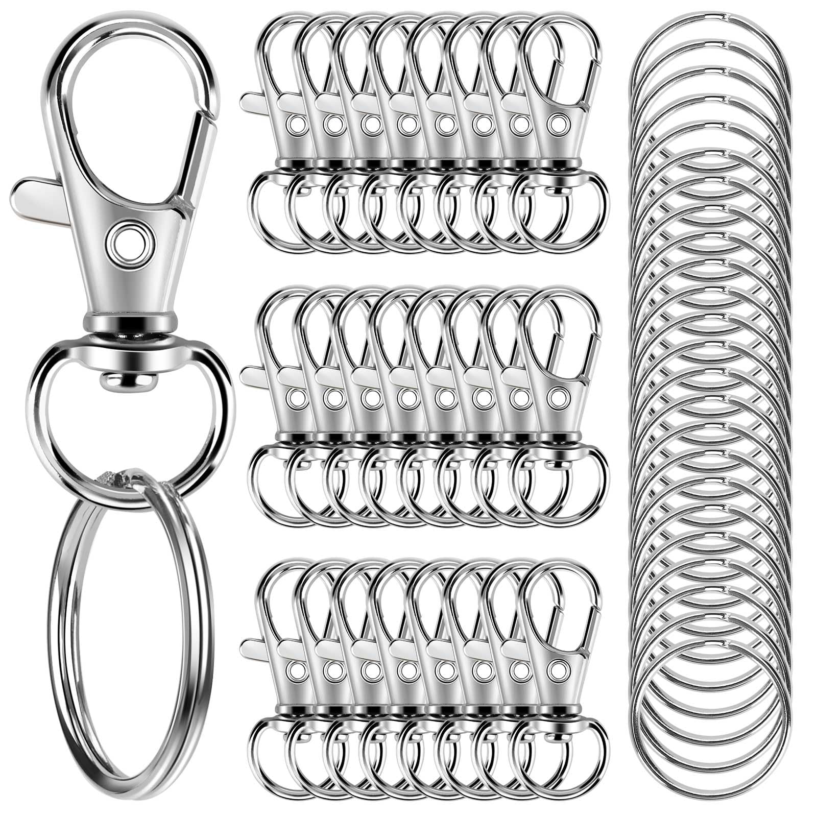 50PCS Metal Lobster Claw Clasp with Key Rings, 25PCS Keychains Clips Hooks and 2