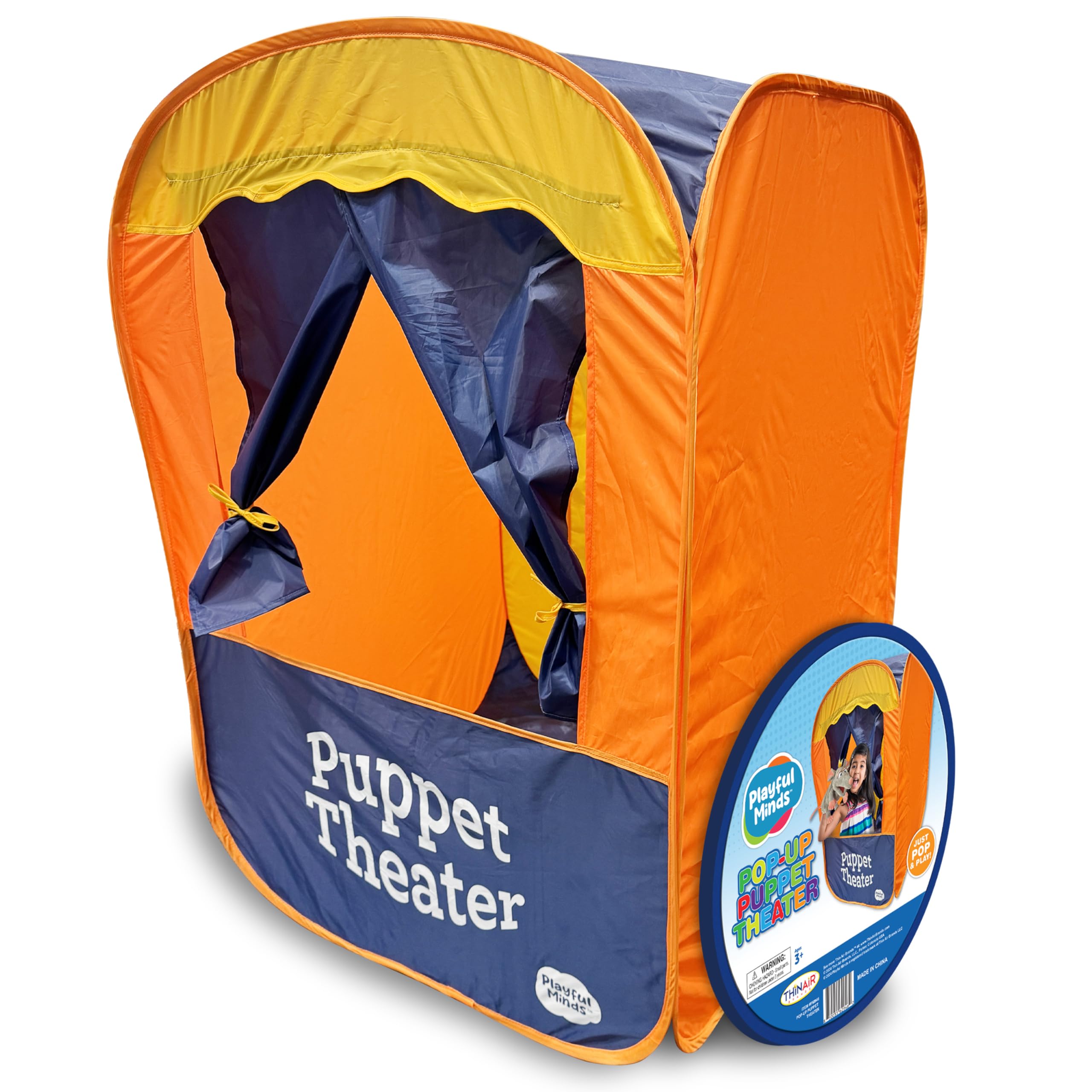 Playful Minds Puppet Theater - Portable Pop-Up Puppet Stage for Kids Ages 3-7, T