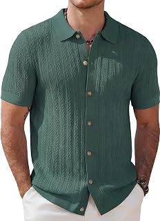 COOFANDY Men's Short Sleeve Knitted Button Collar Twist Polo Shirt for Summer Golf Leisure Casual