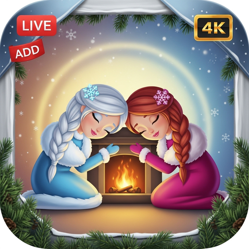 Elsa Anna Cozy Winter Fireplace: Snow Sisters Calm 4K