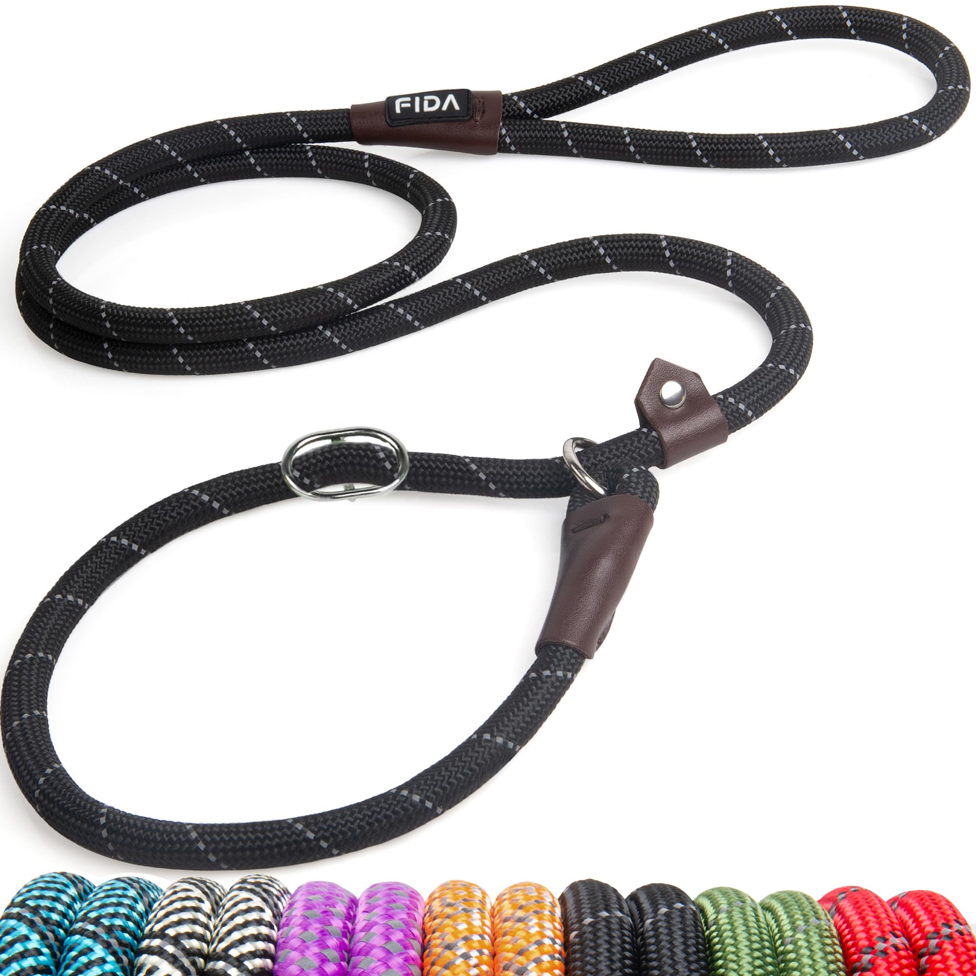 Fida Durable Slip Lead Dog Leash, 6 FT x 1/2" Dog Training Leash, Black | For La