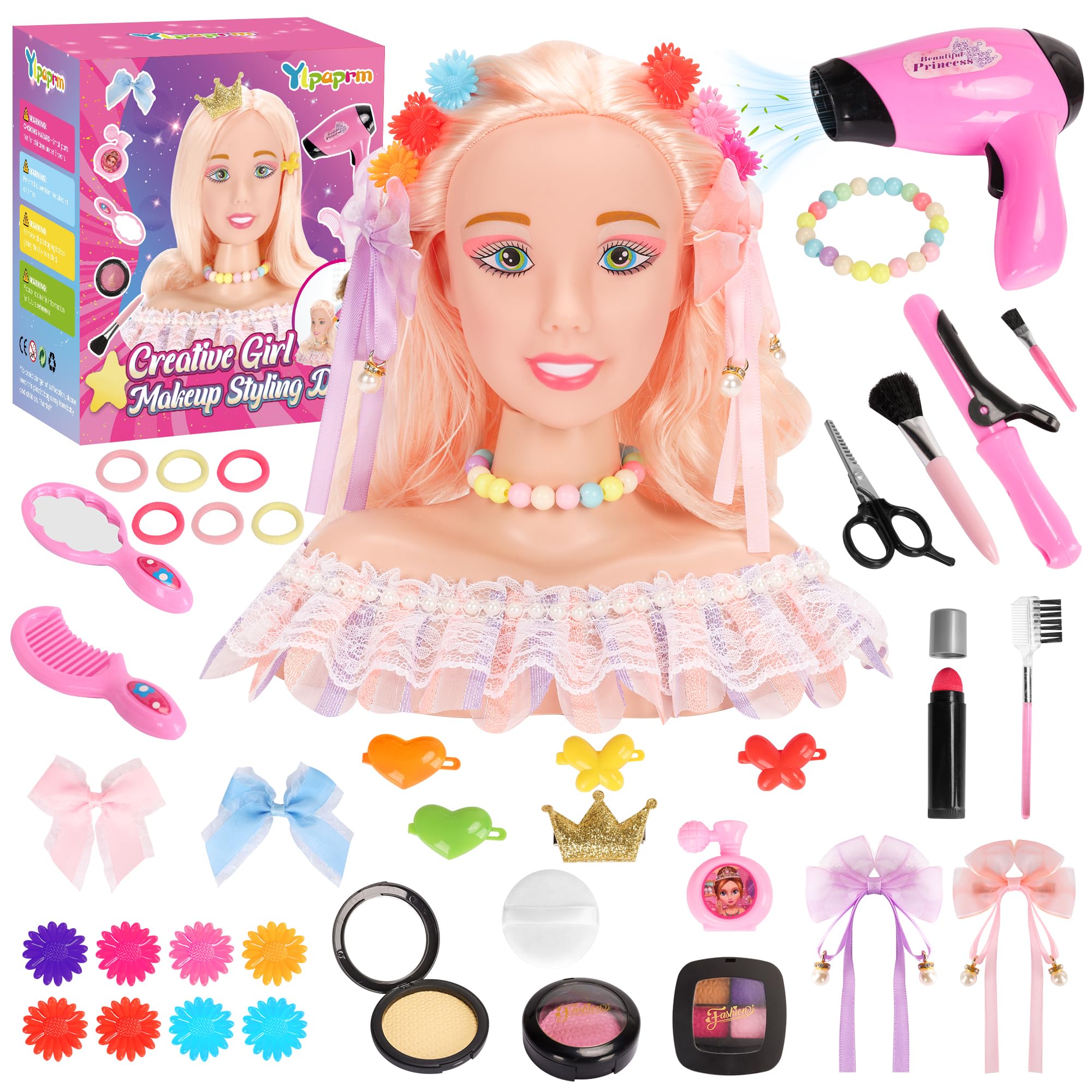41PCS Deluxe Head Styling Doll Girls Kids Head for Makeup and Hair Salon Doll To