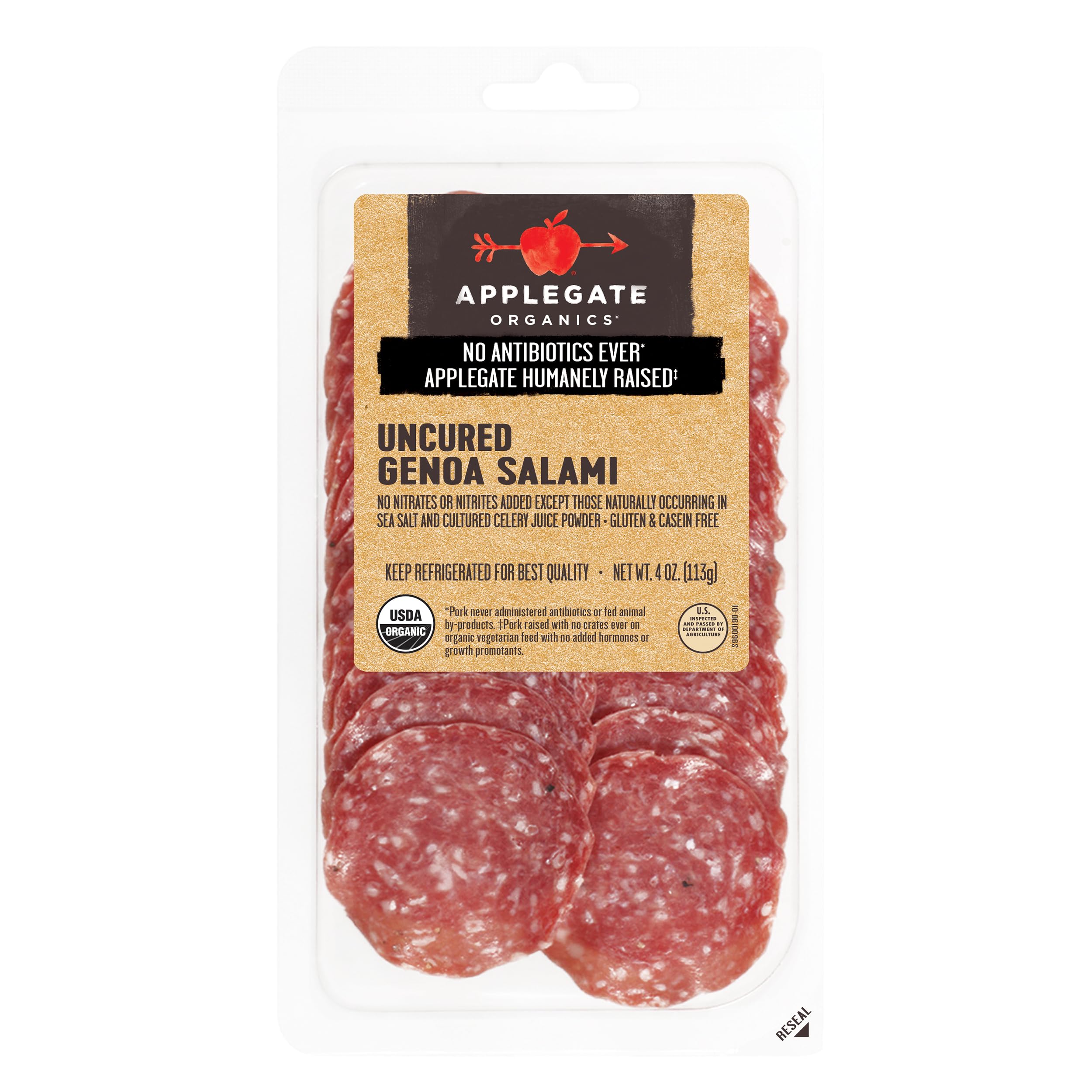 APPLEGATE ORGANICS Uncured Genoa Salami, 4 oz | No Antibiotics Ever, No Artifici