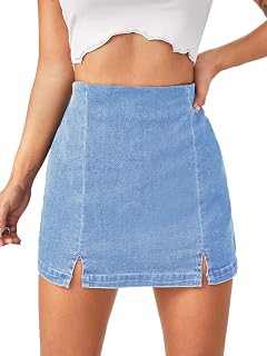 Floerns Women's Split Hem High Waist Denim Skorts Skirt Shorts