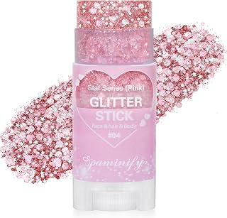 Paminify Pink Hair Glitter Stick,Cheer Body Face Glitter,Waterproof Pink Out Accessories for Spirit Week,Singer Concert Music Festival Halloween Shimmer Holographic Makeup Body Paint