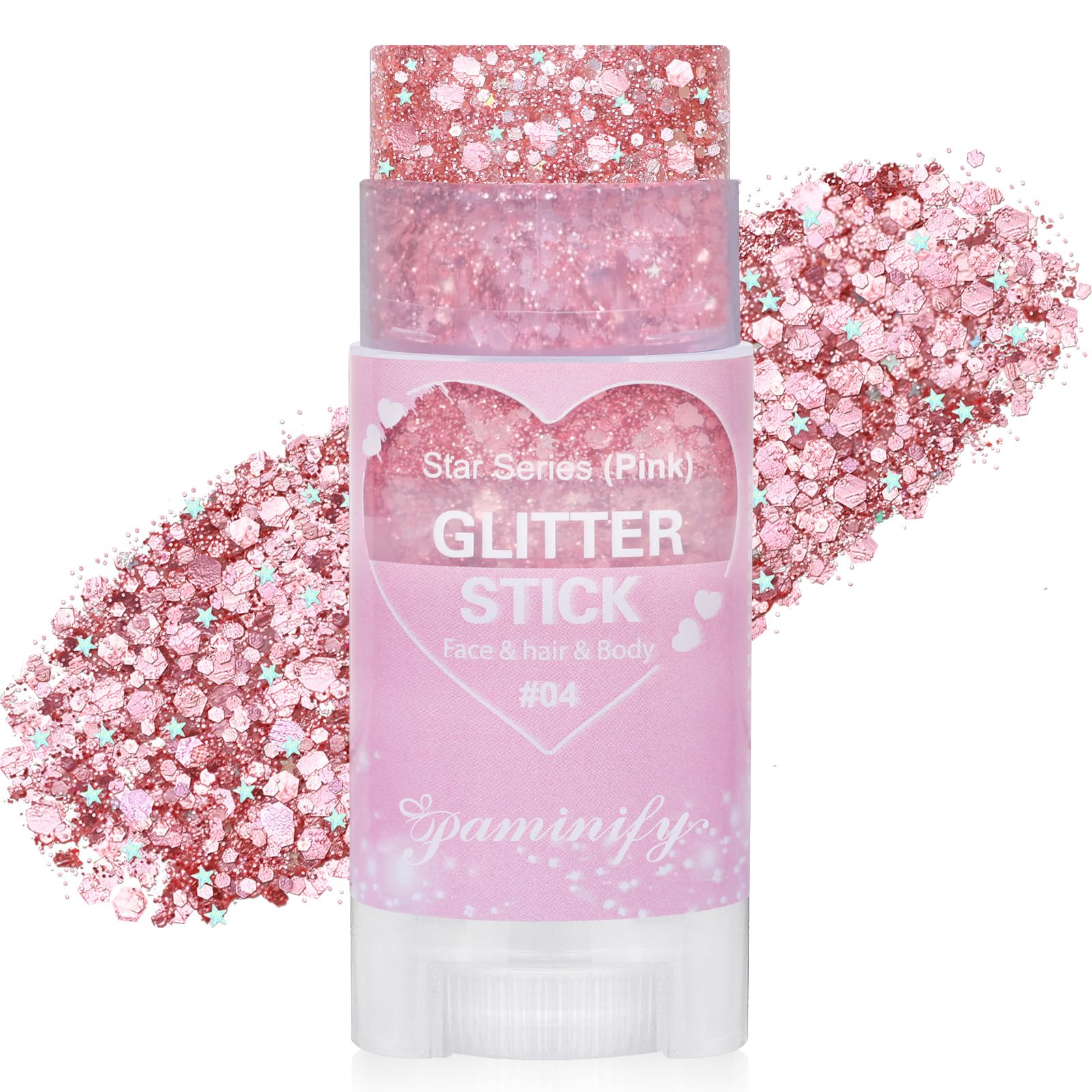 Paminify Pink Hair Glitter Stick,Cheer Body Face Glitter,Waterproof Pink Out Acc