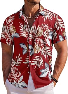 COOFANDY Hawaiian Shirt Men Summer Short Sleeve Shirts for Beach Vacation with Pocket
