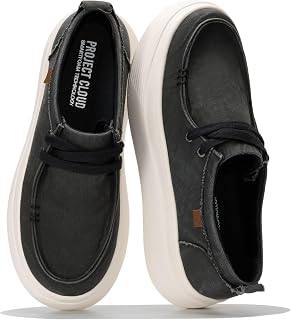 Project Cloud Mocassini da donna in tela con plateau, in schiuma ad alta densità, scarpe da barca in rete, scarpe da barca da donna, scarpe da ginnastica da donna (Dana), nero, 6.5