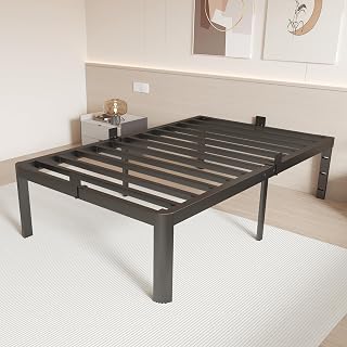16 Inch Twin Bed Frames, Metal Twin Bed Frame No Box Spring Needed, Heavy Duty Steel Support 3500 LBS, Headboard Holes, Anti-Slip Mattress Stoppers, Rounded Legs, Storage Space, Easy Assembly