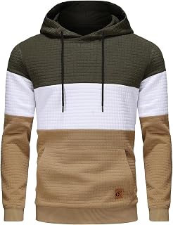 YuKaiChen Men's Patchwork Long Sleeve Jacquard Hooded Sweatshirt Color Block Pullover with Pockets