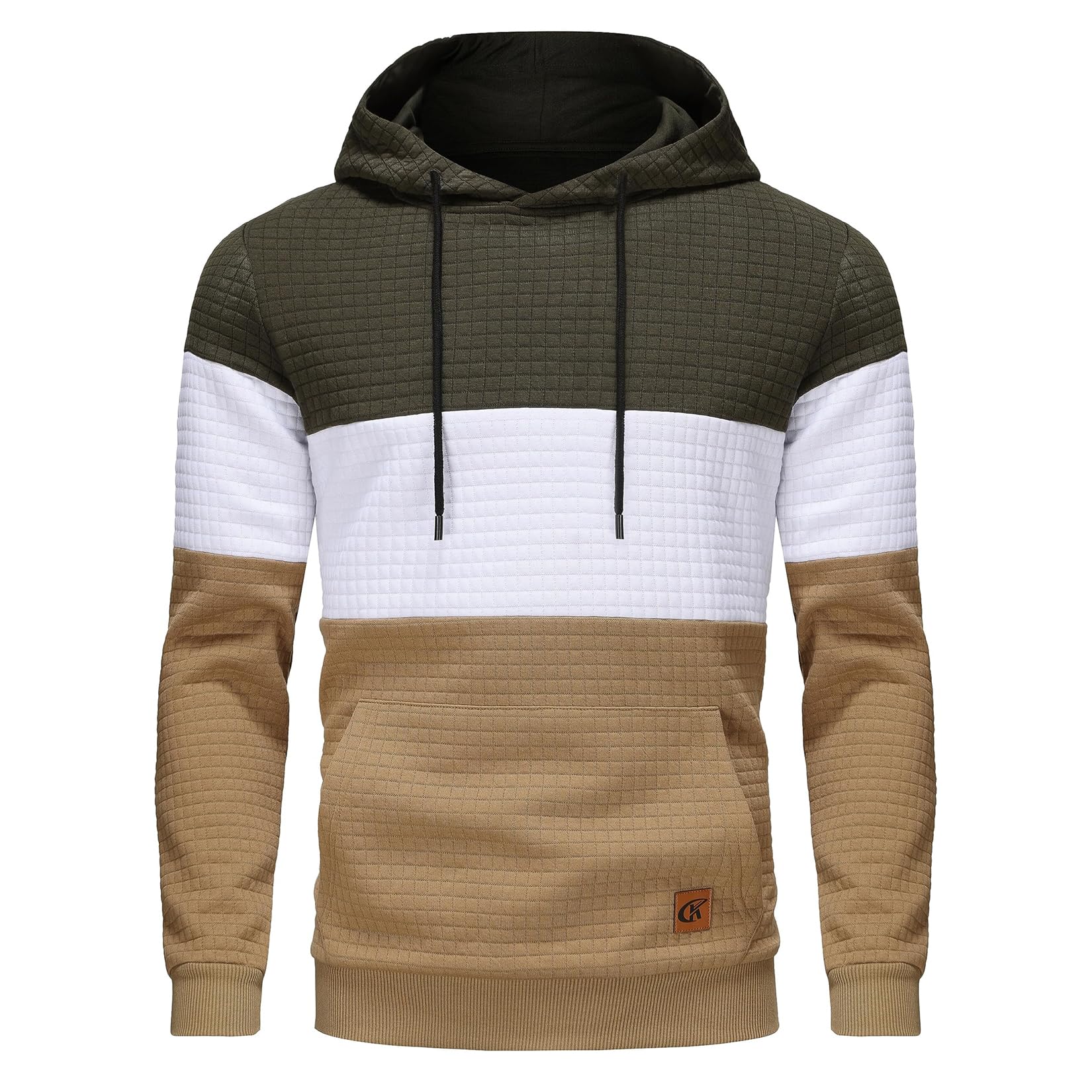 YuKaiChen Men's Patchwork Long Sleeve Jacquard Hooded Sweatshirt Color Block Pul