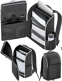 LVVIL Backpack for PS5/ Slim/ Pro Console, Full Protection PS5 Carrying Case Travel Bag, Large Capacity PS 5 Storage Bag for Dual Controllers, PS Portal, Laptop, Game Cards, Sony PSP Accessory Kits