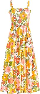 PRETTYGARDEN Womens Summer Dresses 2026 Casual Spaghetti Strap Ruffle Smocked Flowy Floral Spring Maxi Dress with Pocket
