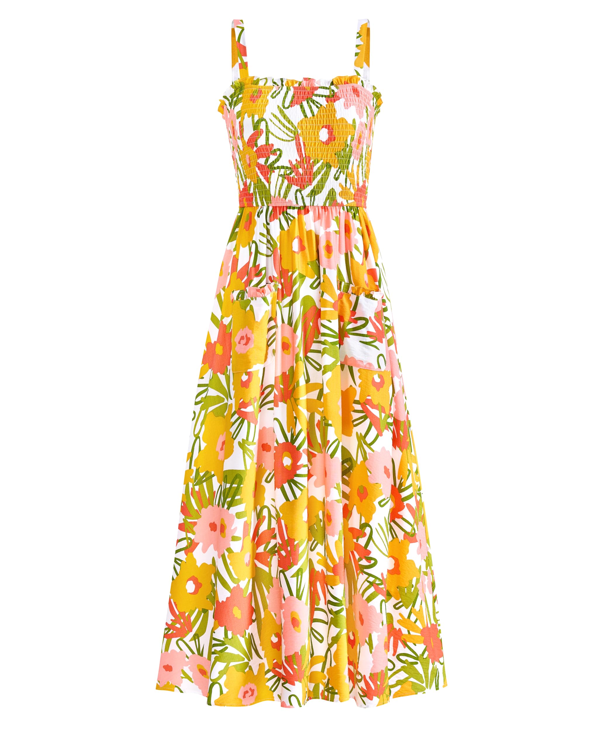 PRETTYGARDEN Womens Summer Dresses 2026 Casual Spaghetti Strap Ruffle Smocked Fl