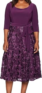 Alex Evenings Women's Tea Length A-line Rosette Dress