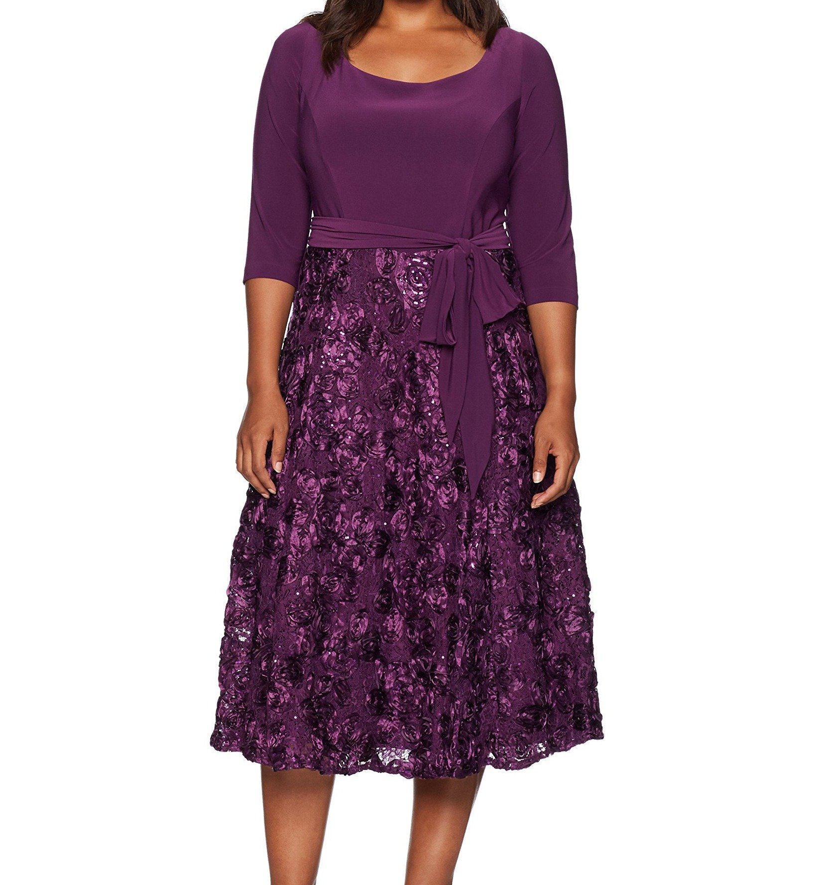 Alex Evenings Women's Tea Length A-line Rosette Dress