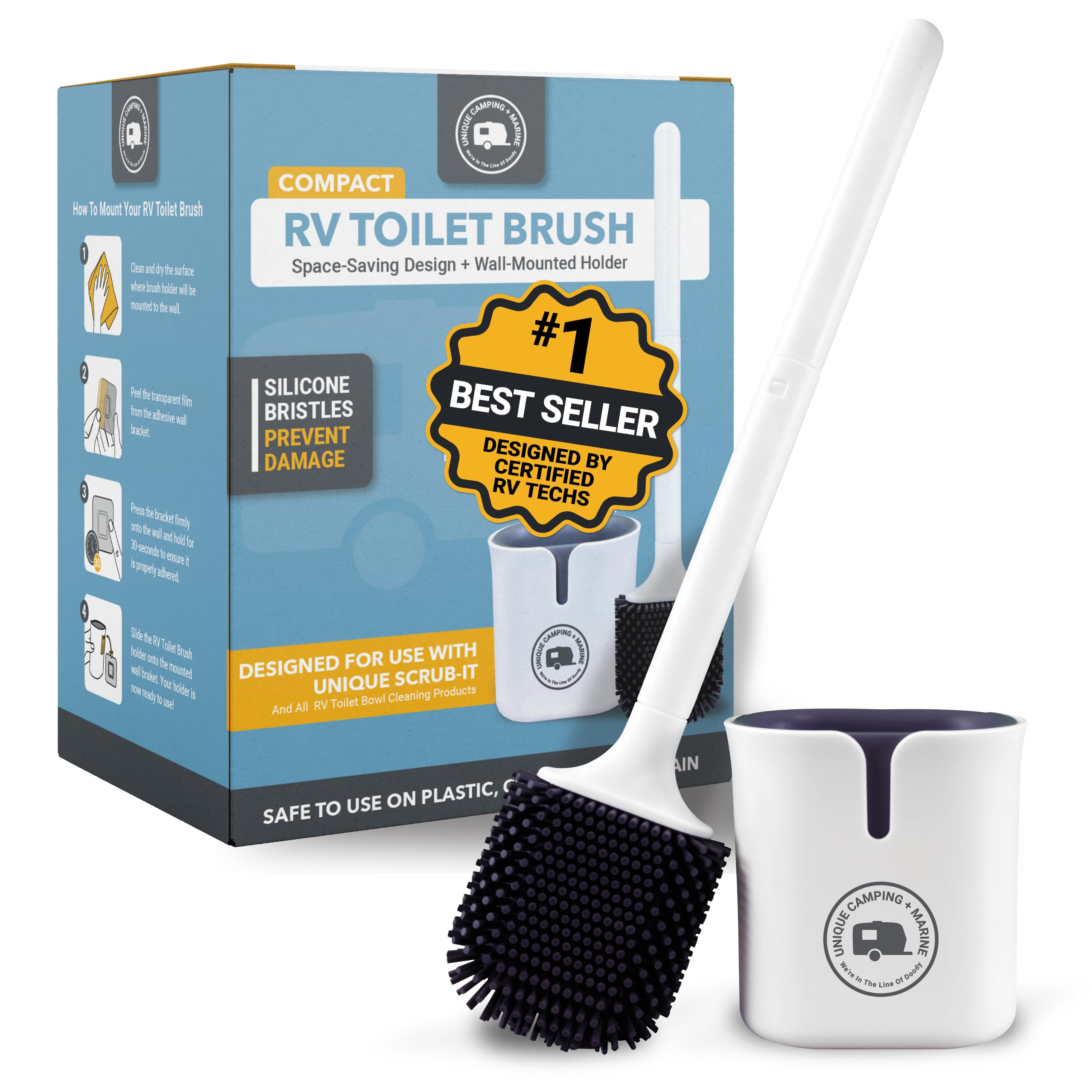 Unique Silicone RV Toilet Brush with Compact Holder | Non-scratch silicone brist