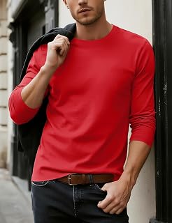 Men's Long Sleeve Shirts Crew Neck Regular Fit T-Shirts Solid Color Tops