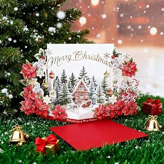 Christmas 3D Pop Up Card With Envelopes - 3D Holiday Greeting, Merry Christmas Card, Cozy House Card for Friends and Family - for Mom, for Grandma, for Dad, for Teacher, for Daughter