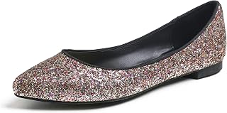 Feversole Shiny Sequins Ballet Flats Colourful with Memory Foam Cushion for Women Macaroons