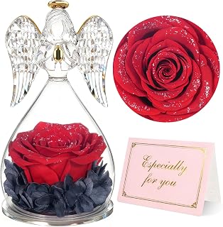 Yamonic Preserved Real Rose Gifts for Women, Eternal Rose in Glass Angel Gift for Mum,Birthday Gifts for Her, Anniversary Valentines for Wife Girlfriend Nana Daughter
